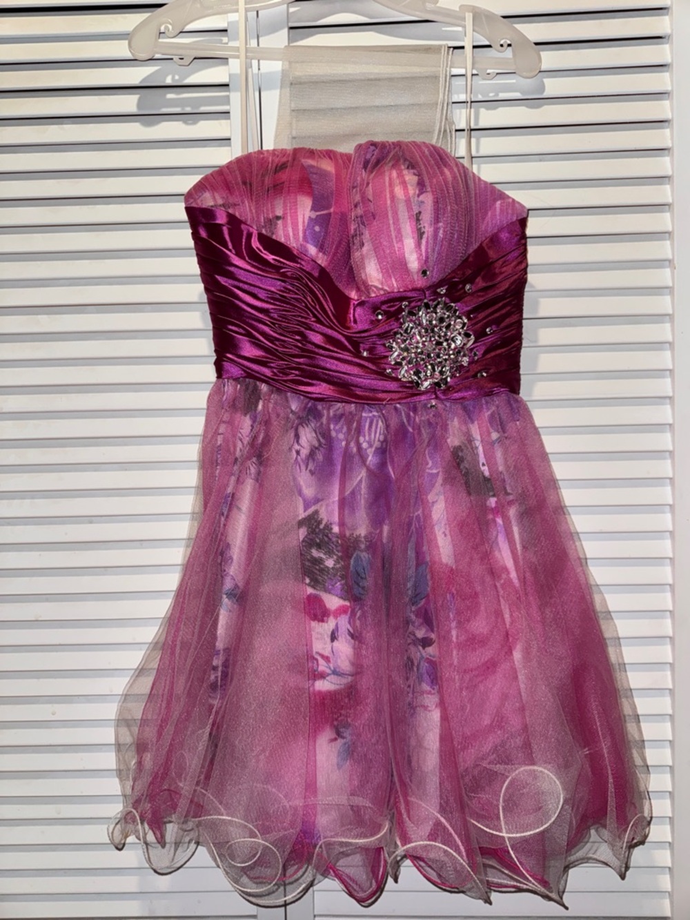 Dancing Queen Magenta and Light Pink Strapless Floral Tulle Party Dress